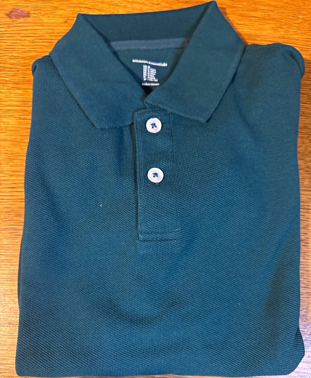 Amazon Essentials Solid Green Knit Polo Shirt M Regular School Uniform